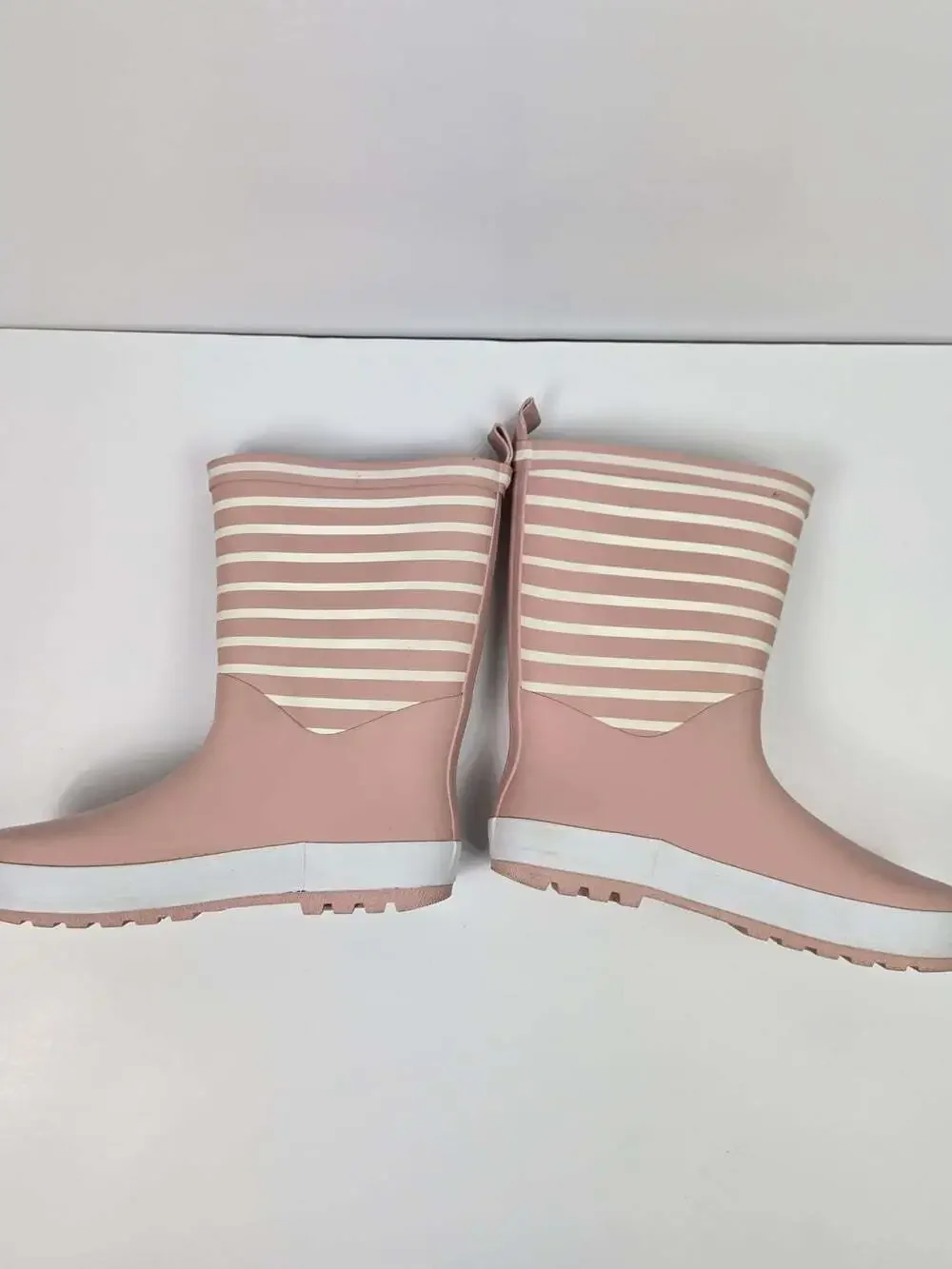 Okaidi Girls Rain Boots US 1 Big Kid EU 32 Pink White Striped Waterproof Wellies